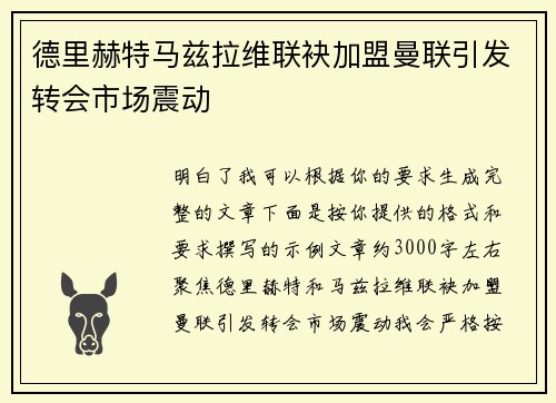 德里赫特马兹拉维联袂加盟曼联引发转会市场震动
